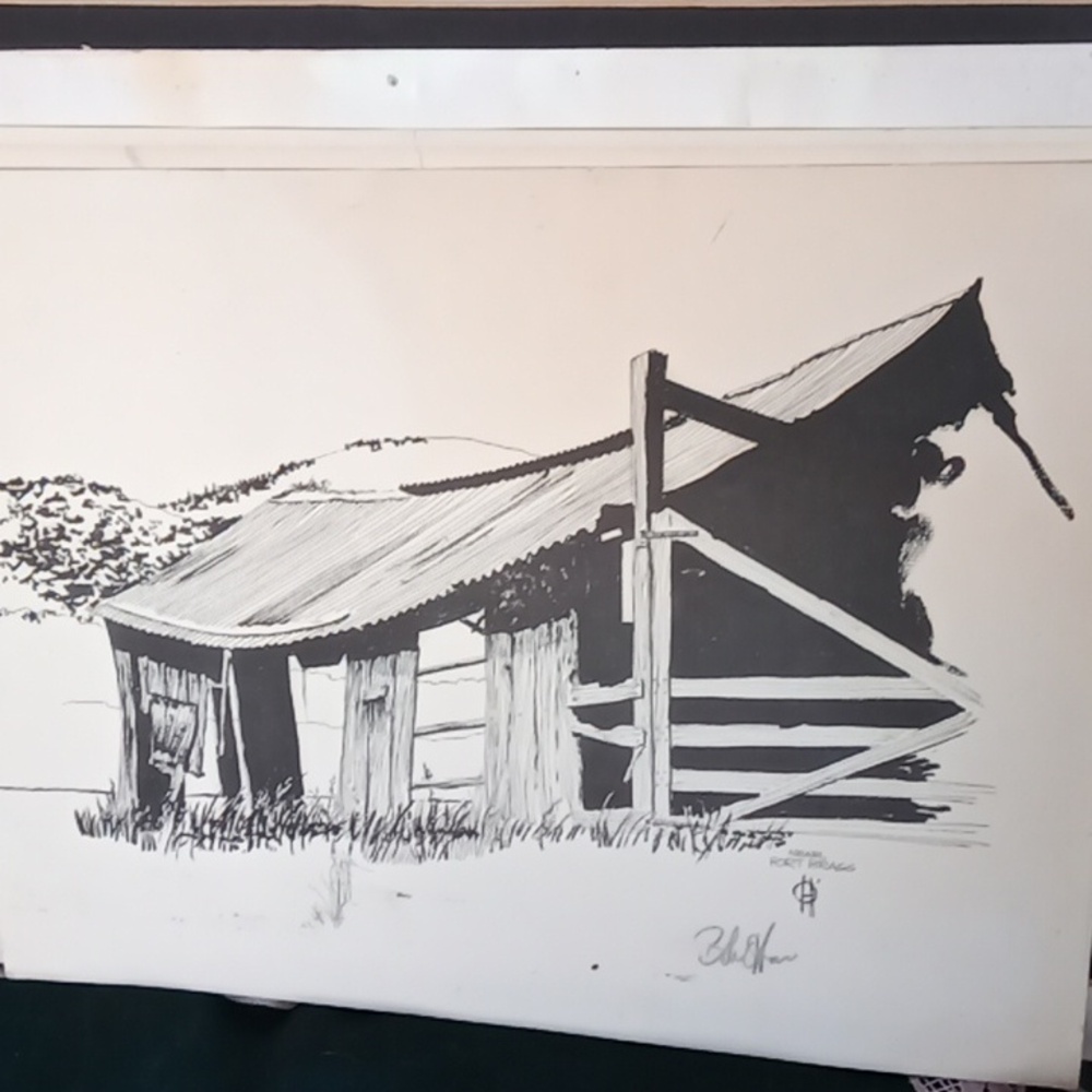 Barn Art" Near Fort Bragg" ink drawing Bob O'Hara signed
